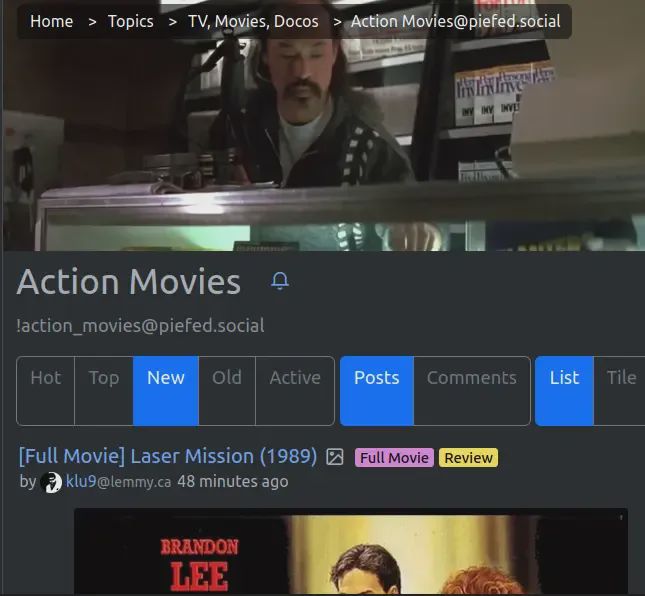 screenshot of Action Movies community