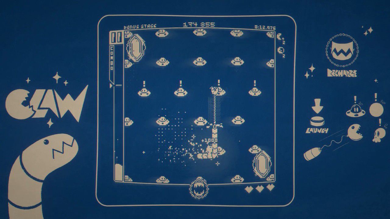 Grabbing and eating one of many UFOs in a bonus stage