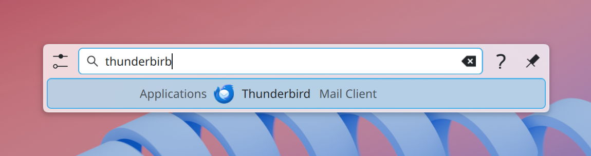 Image 4: Fuzzy match in KRunner for “Thunderbirb”