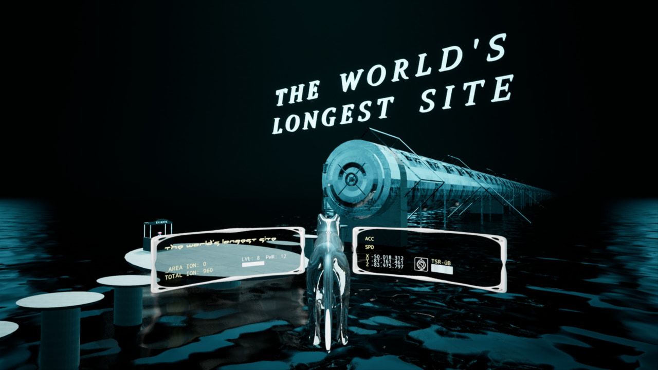 “The world’s longest site” is a vault door guarding the entrance to a pipe that extends far off into the darkness.
