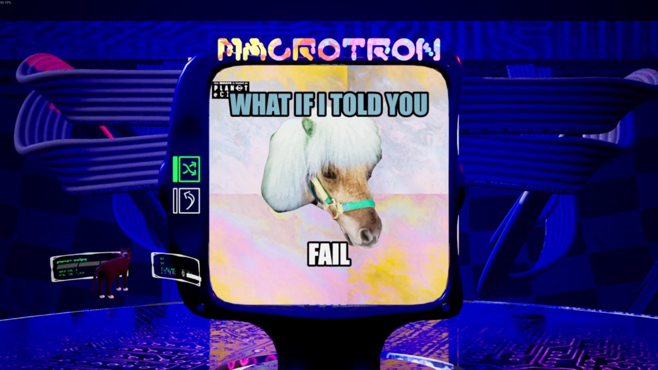 The “Macrotron” displays an advice-animal style image of a pony’s face. Caption: “What if I told you / Fail”