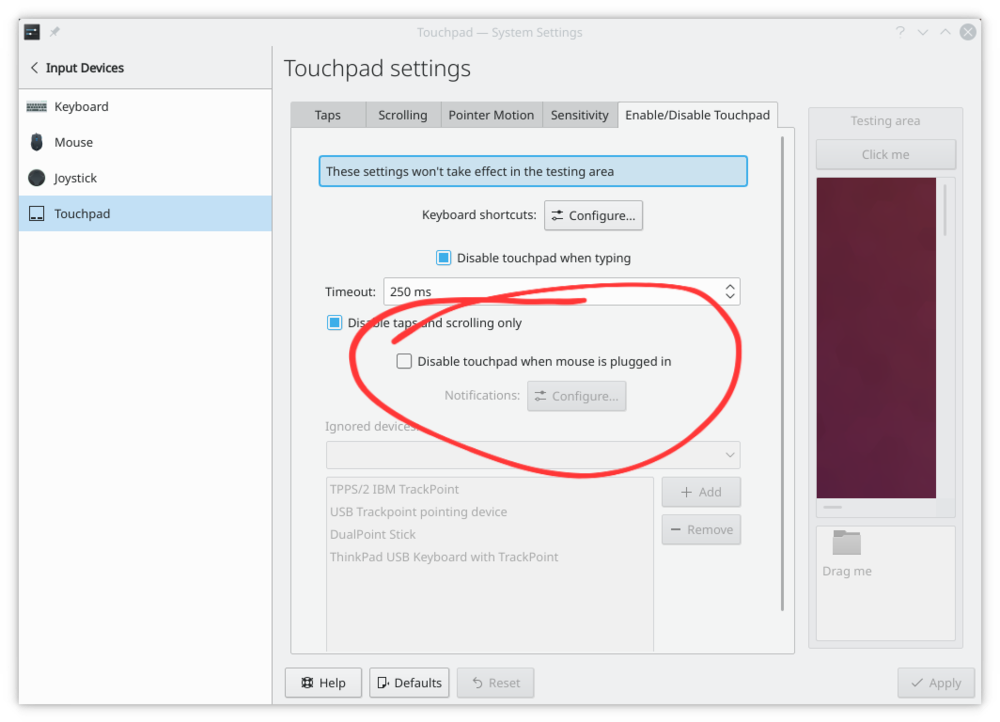 Plasma X11 touchpad settings