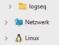 The image shows part of the Windows Explorer interface, zoomed in on three directories. The options are "logseq", "Network" and "Linux" with a little penguin besides it