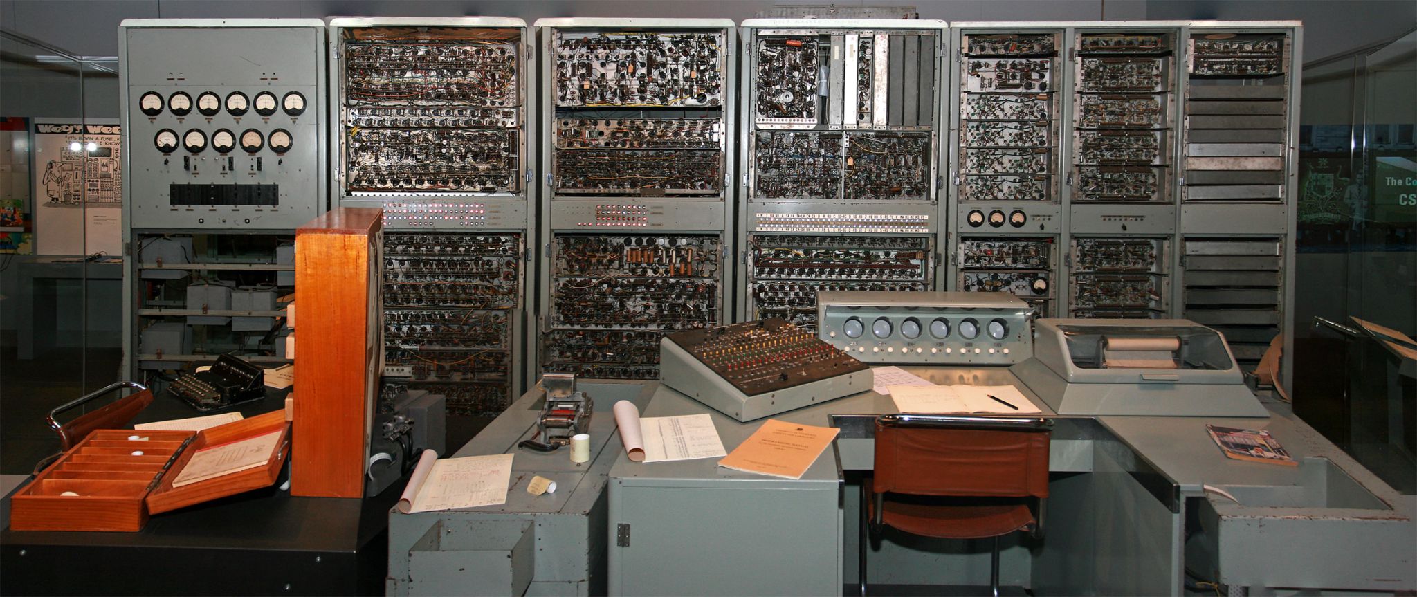 An enormous computer console covered with wiring