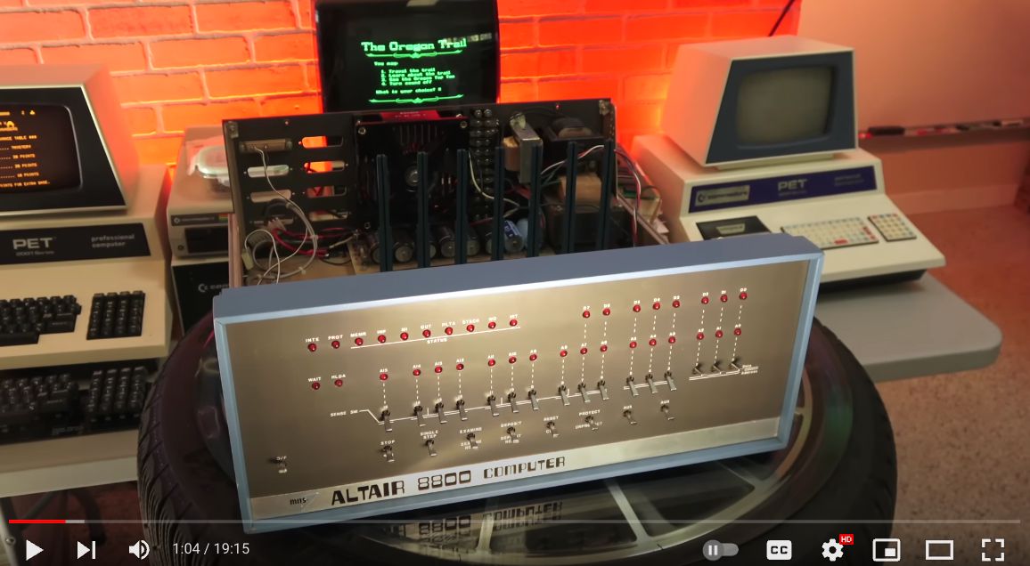 screencap of video showing Altair 8800 front panel lights and switches