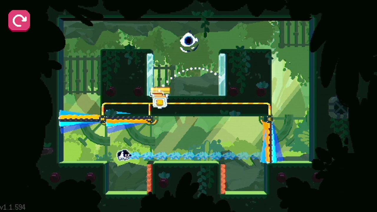 A swinging door slams into the cat, sending it flying to the side